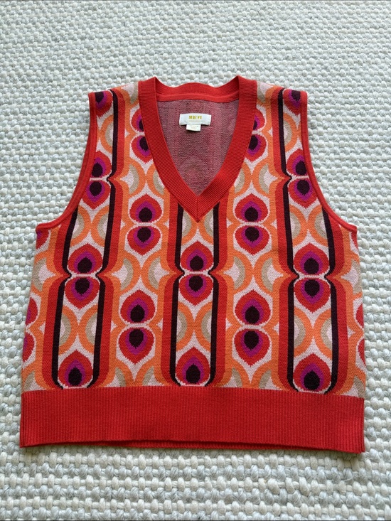 Maeve Sweaters - Maeve by AnthropologieRed Orange Pink Purple Retro Geometric V-Neck Sweater Vest